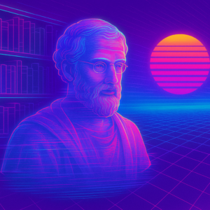 ライブラリアンをイメージしたVapor Wave風の画像 by ChatGPT